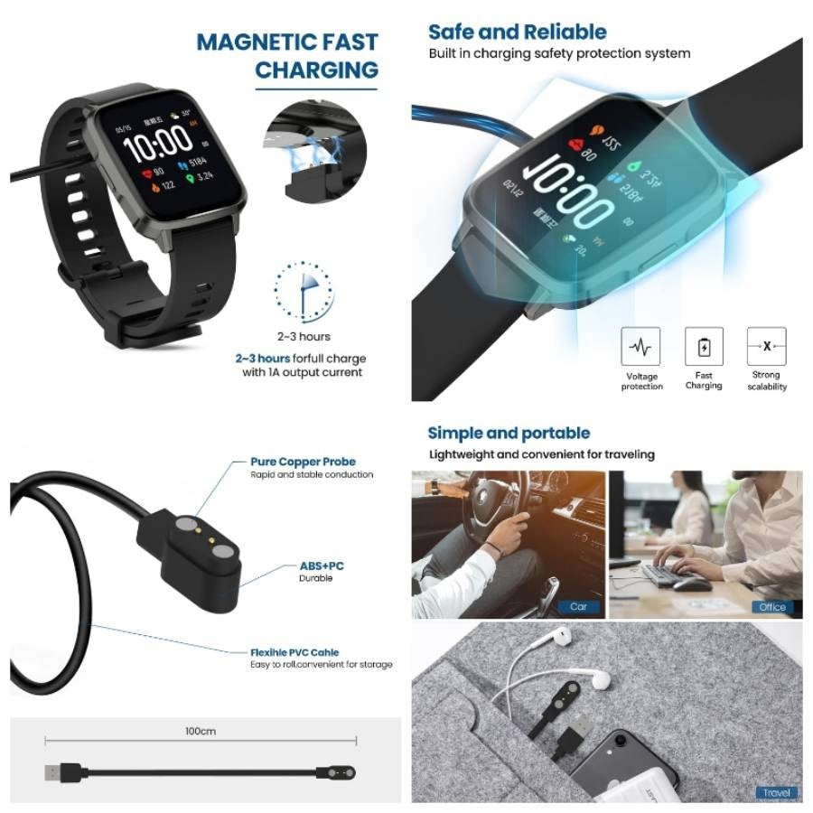 2 - Pack Compatible with EIGIIS KE5 KE3 KE2LaNikar KE5 KE3 Watch, Magnetic Charging KE5 KE3 Watch BlackBlack