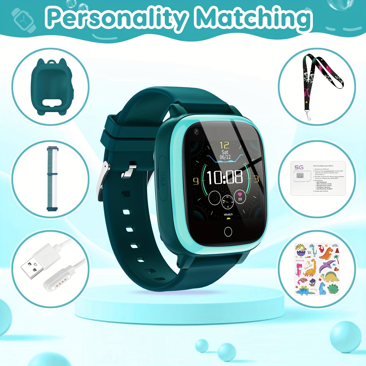 4G Smart Watch for Kids with GPS Tracker, Texting and Calling, Kids Watch for Ages 4-12 - Includes 2 Way Call, Video Call, Chat, SOS Alerts, App - Fun & Educational Birthday Gift Idea