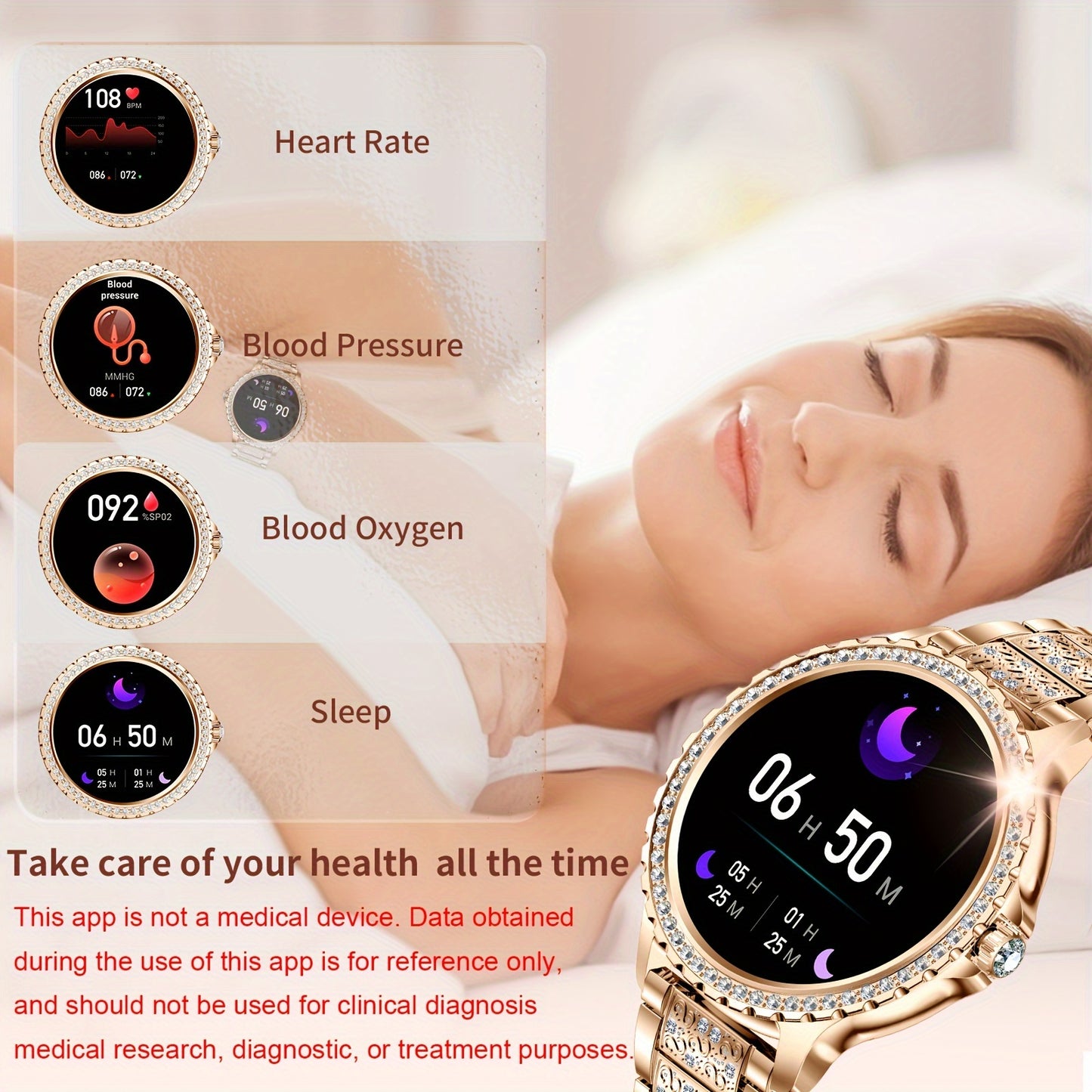 Smart Choice For Fashionable Ladies, Multifunctional Sports Watch, Weather Insight, Alarm Clock Companionship, Music Accompaniment, Photography Remote Control, Message Reminder, Precise Sports Tracking