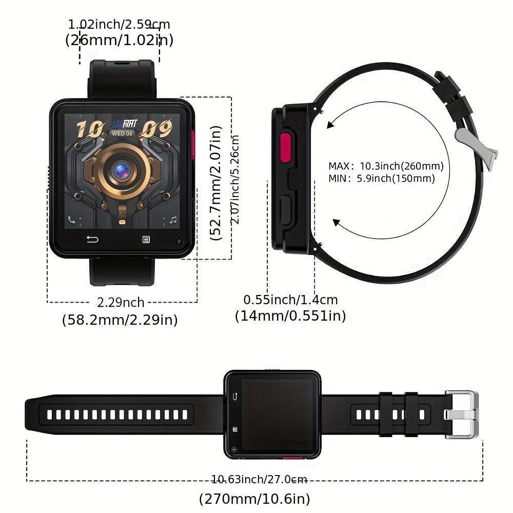 LOKMAT Android Smart Watch Phone Wifi GPS Navigation Detachable Strap 4G SIM Card Watch Tracker Big Square Screen Dual Camera