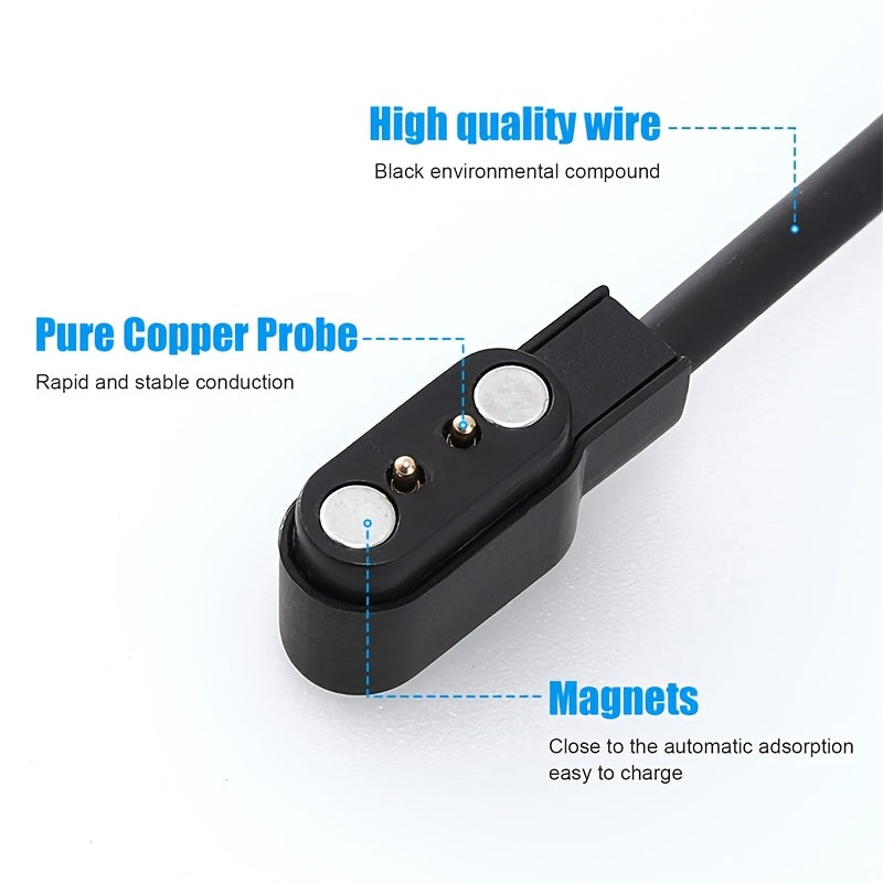 2 Pack Smart Watch Charger Cable, 2 Pin 2.84mm Magnetic Suction USB Charging Cable For Smart Watch