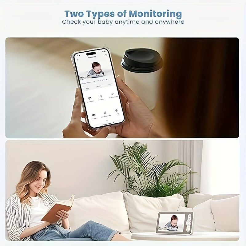5'' LCD Screen, Baby Monitor, 2k Resolution, Brown, App Control, Indoor Wireless Security Camera, Indoor Pan-Tilt-Zoom Video Baby Monitor Camera, Night Vision, Cry And Motion Detection, Temperature And Humidity Sensors, Two-Way Audio