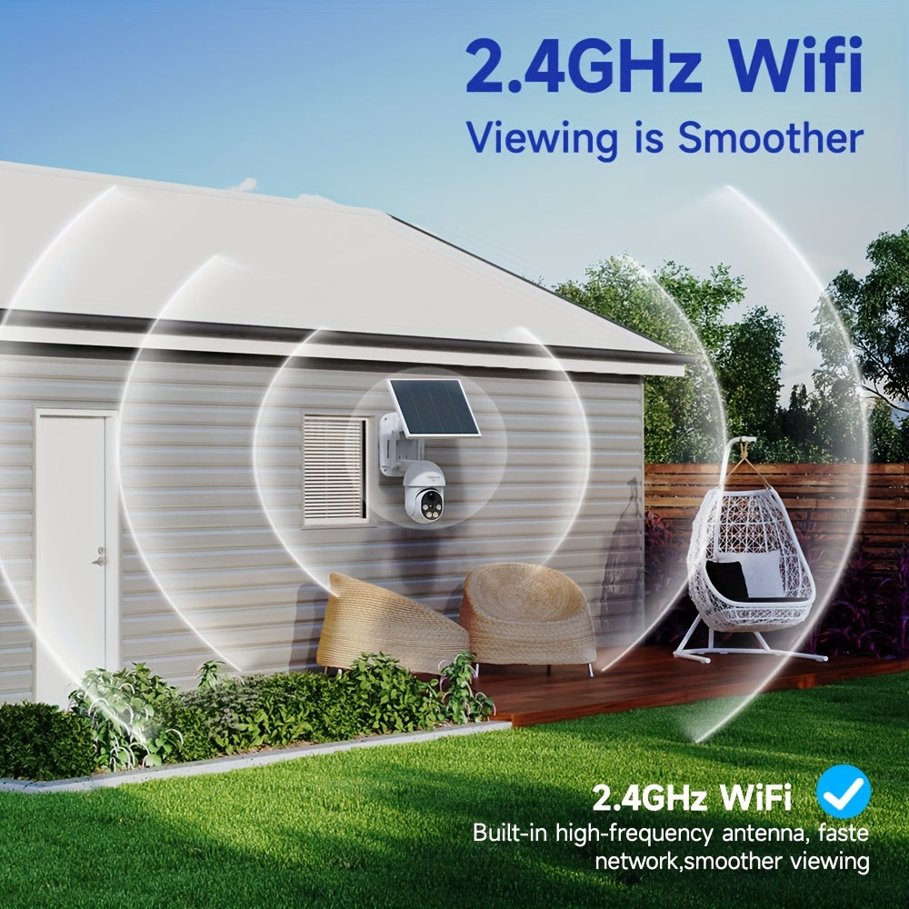 XIAOVV P6 1080p WiFi Wireless Solar Security Camera 360 Degree PTZ Battery Powered Home Surveillance Camera With Motion Detection, Color Night Vision, Two-way Audio