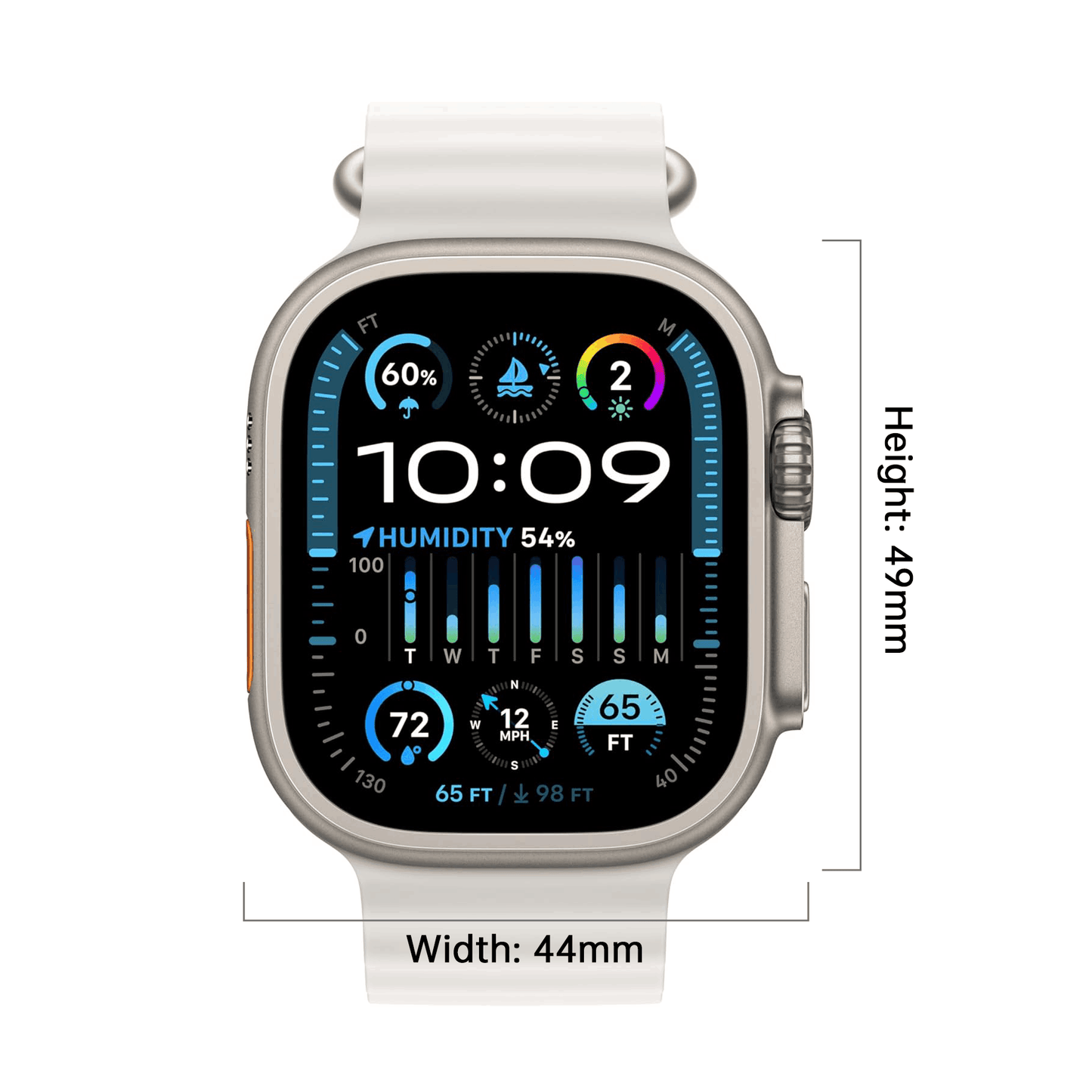 Apple Watch Ultra 2 GPS + Cellular 49mm - Titanium Case With White Ocean Band One Size & AppleCare+ (1 Years) Precision GPS, Action Button, Extra-Long Battery Life