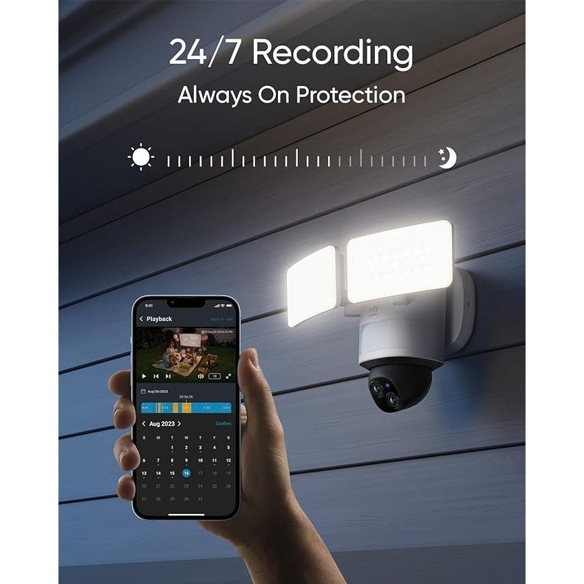 eufy Security Floodlight Camera E340 Wired,360° Pan and Tilt,24\u002F7 Recording,Dual-Band Wi-Fi, 2,000 Lumens,Motion-Activated,Dual Camera,HomeBase 3 Compatible,Local Storage,No Monthly Fee (Refurbished)