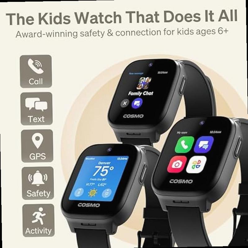 JrTrack 5 Kids Smart Watch by Cosmo Best Kid Safe Phone Watch Precision Real Time GPS Tracking Call Text Activity School Settings Spotify Music Parental Controls SOS Safety Alerts
