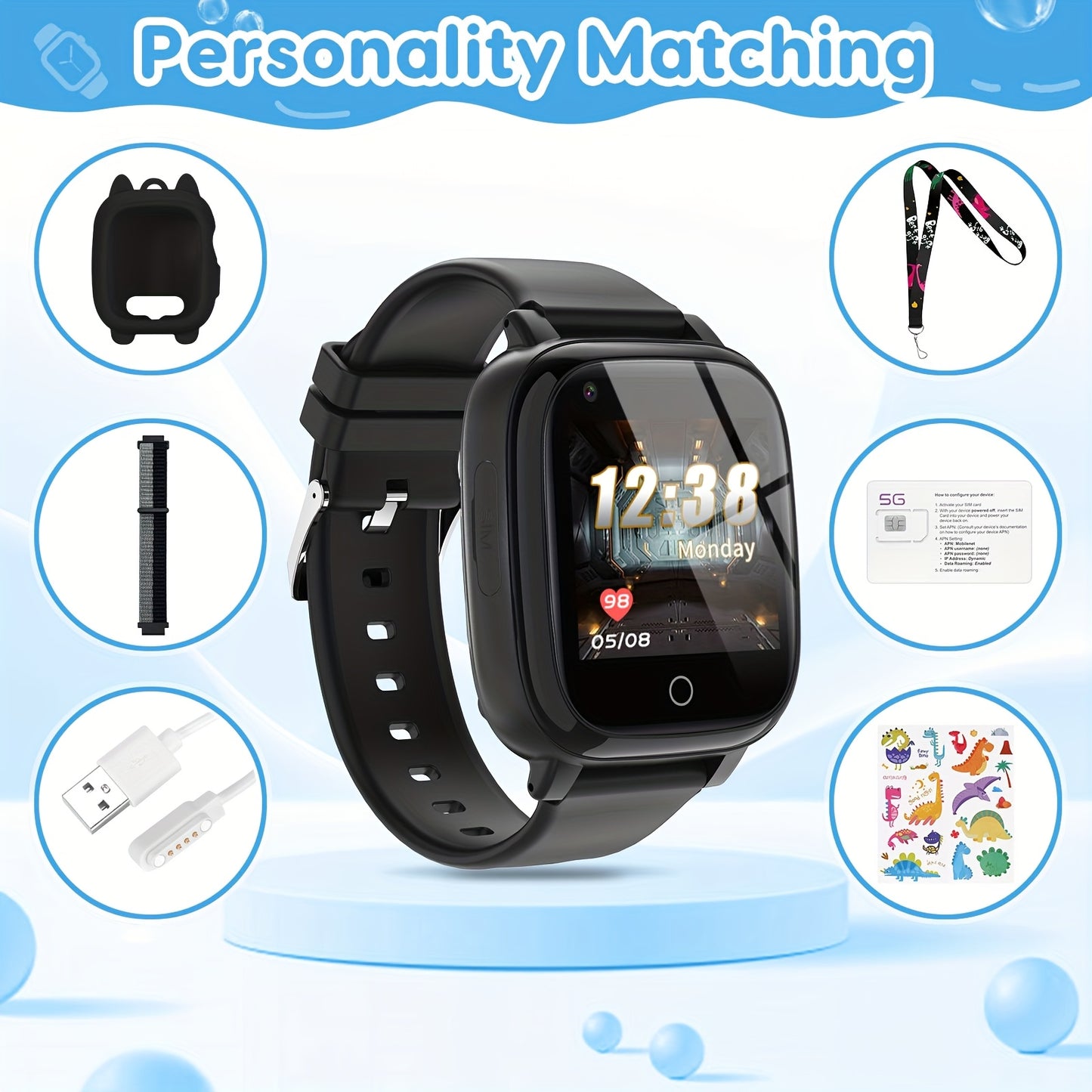 4G Smart Watch for Kids with GPS Tracker, Texting and Calling, Kids Watch for Ages 4-12 - Includes 2 Way Call, Video Call, Chat, SOS Alerts, App - Fun & Educational Birthday Gift Idea