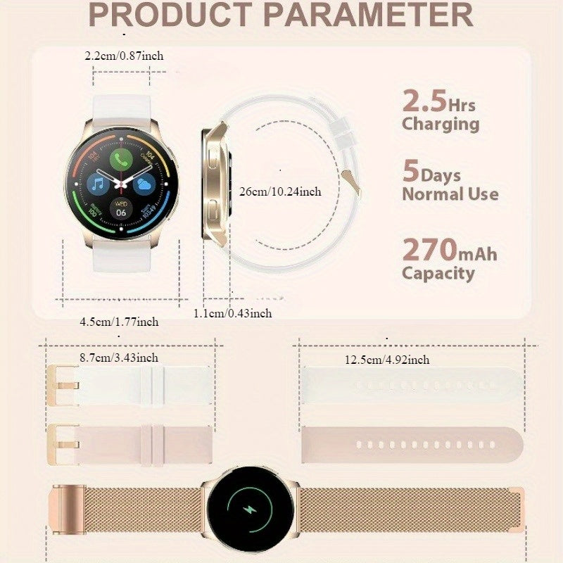Smartwatch for women (answering\u002Fmaking calls), fitness tracker for Android and iPhone smartphones, equipped with LED high-definition full touch screen AI voice controlled pedometer
