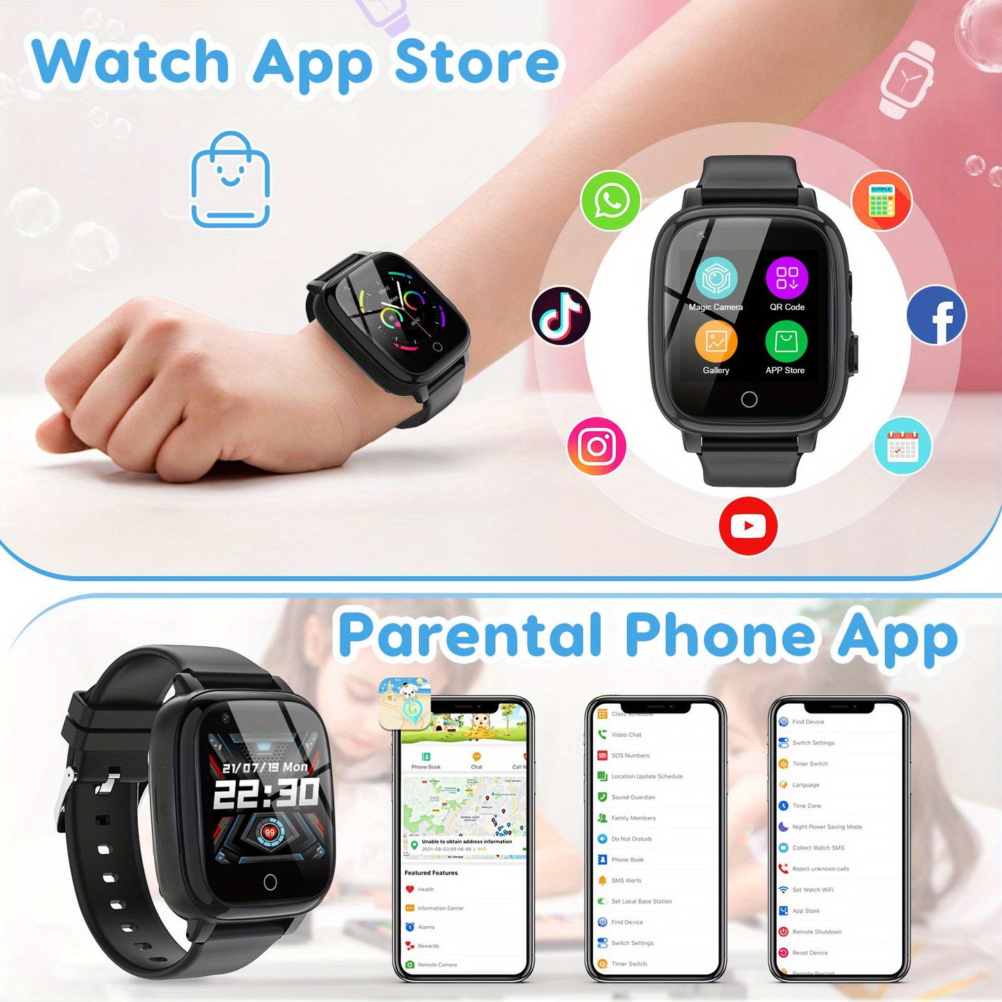 4G Smart Watch for Kids with GPS Tracker, Texting and Calling, Kids Watch for Ages 4-12 - Includes 2 Way Call, Video Call, Chat, SOS Alerts, App - Fun & Educational Birthday Gift Idea