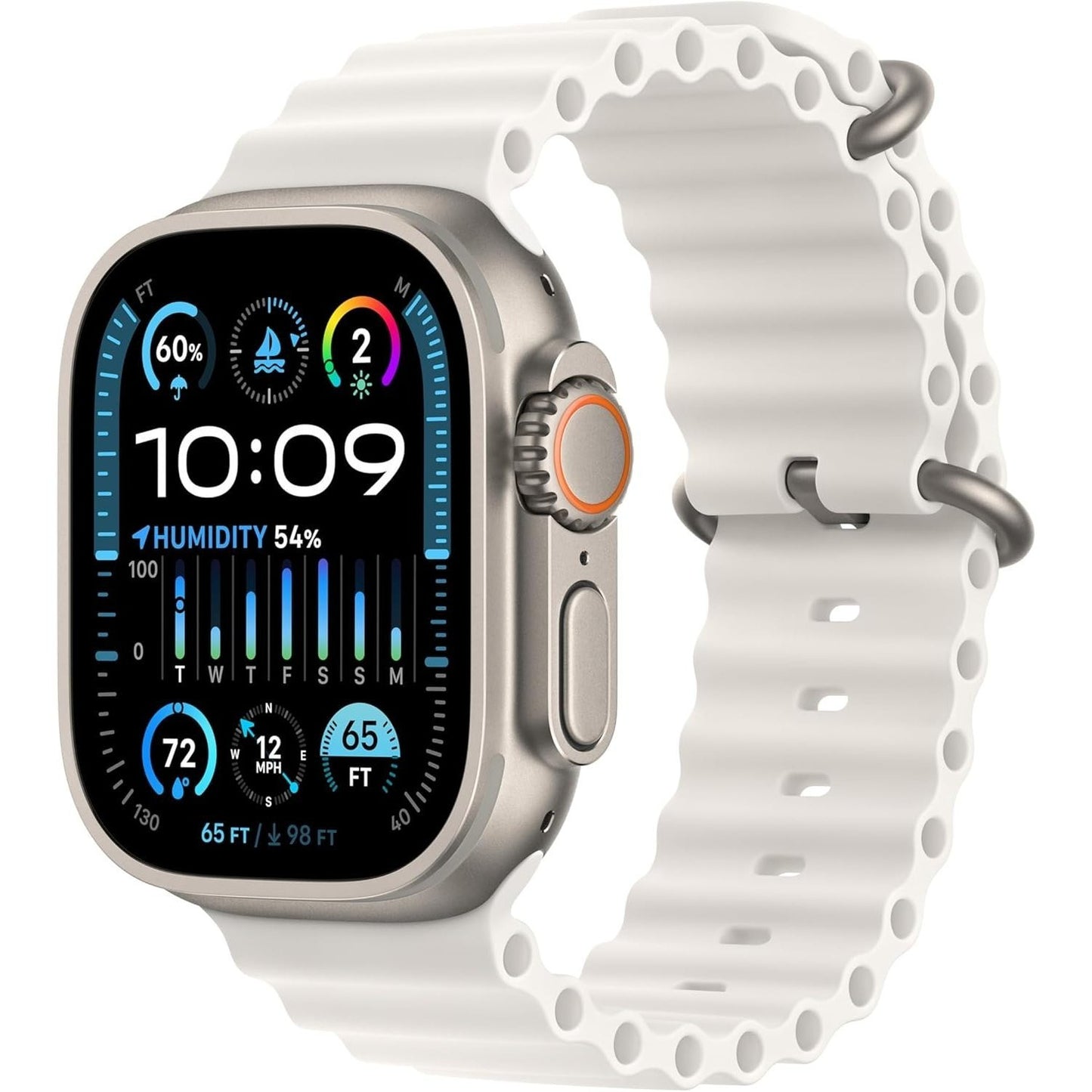 Apple Watch Ultra 2 GPS + Cellular 49mm - Titanium Case With White Ocean Band One Size & AppleCare+ (1 Years) Precision GPS, Action Button, Extra-Long Battery Life