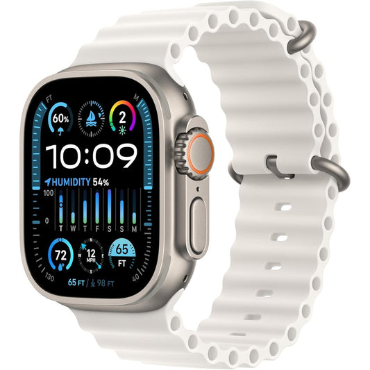 Apple Watch Ultra 2 GPS + Cellular 49mm - Titanium Case With White Ocean Band One Size & AppleCare+ (1 Years) Precision GPS, Action Button, Extra-Long Battery Life