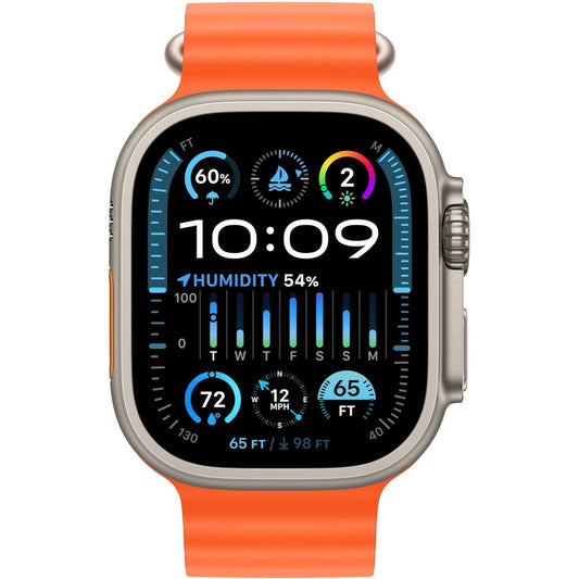 Apple Watch Ultra 2 With AppleCare+ (1 Years) GPS + Cellular, 49mm - Titanium Case with Orange Ocean Band, One Size CPO Condition