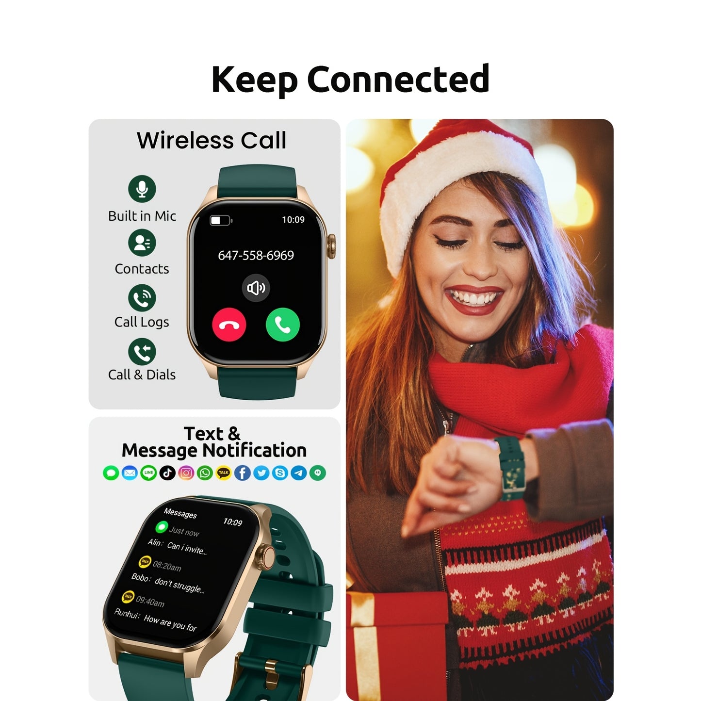 Smart Watch With Two Replacement Watch Straps For Men Women, 2.04\