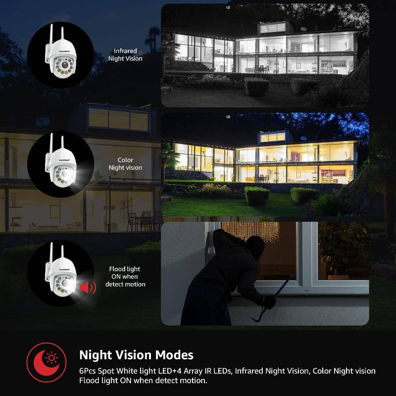 2K Security Camera Outdoor, Wireless WiFi Camera Home Security System 360 View, Motion Detection, auto Tracking, Two Way Talk, pan Tile Full Color Night, Outdoor Surveillance, Property Protection, Modern Security, Wireless Design, Durable Constructi
