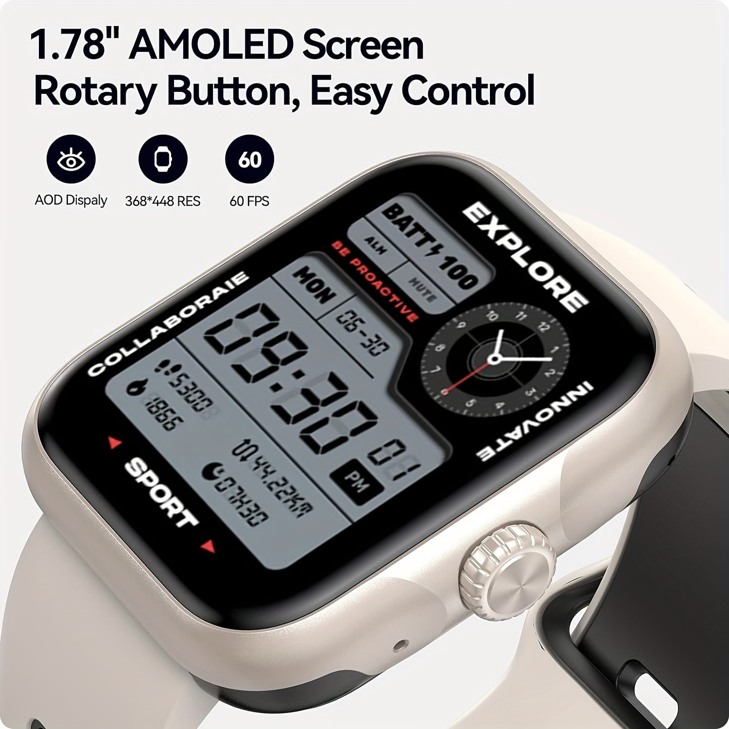 Smart Watch Ultra For Men Women, 1.78'' AMOLED Display Activity Tracker And Smartwatches, GPS Fitness Traker With Sleep Monitor Compatible For IPhone And Android