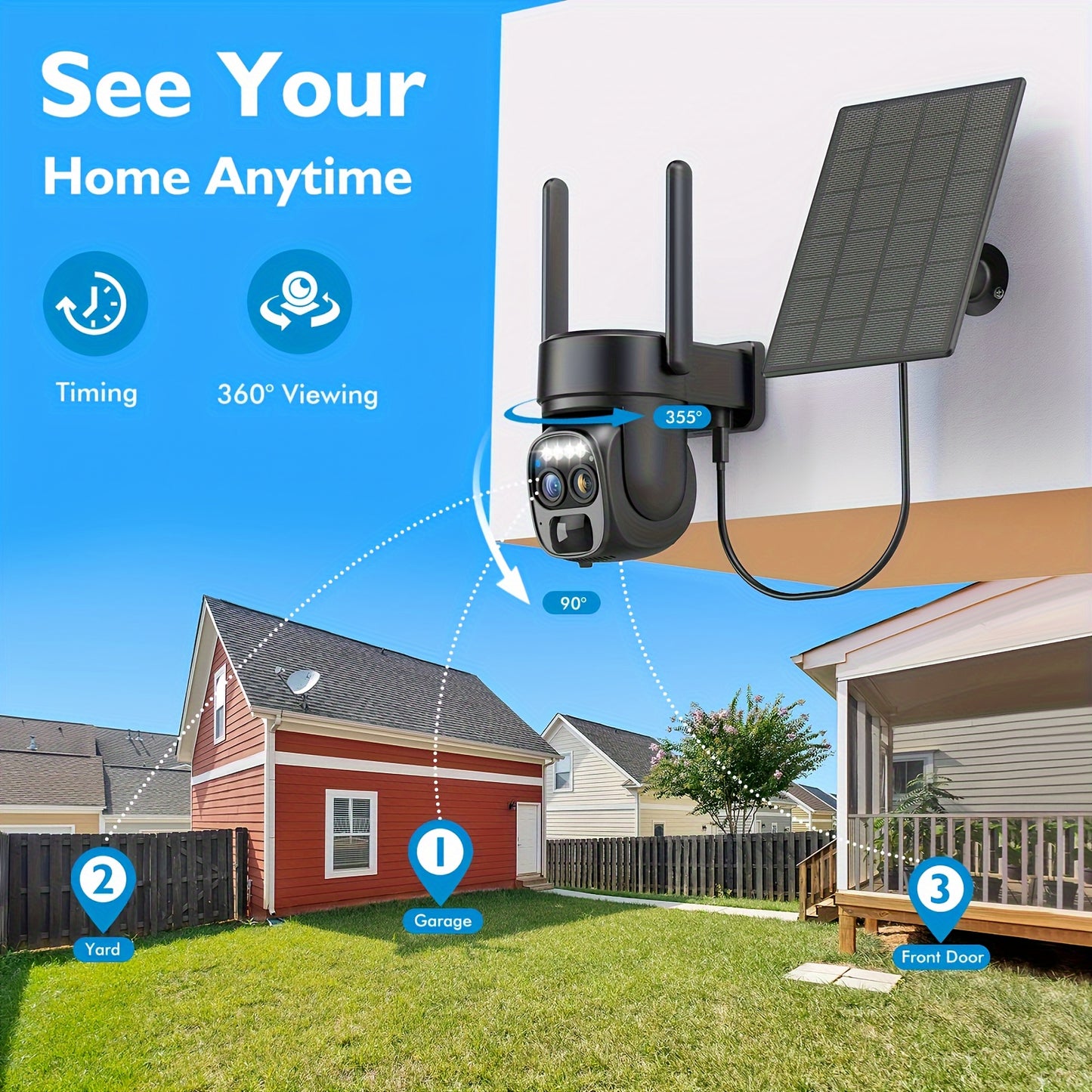 Hawkray 10x Zoom 360-degree Low-power Cctv Solar Panel Battery 2K FHD WiFi Camrea With Spotlight Alarm, Motion Detection, Color Night Vision, Two-way Audio And