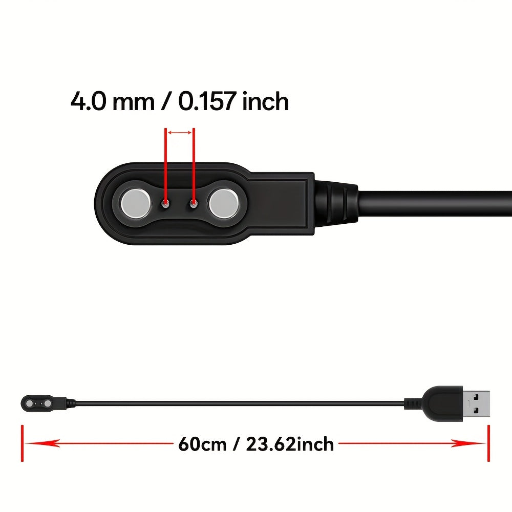 High-Speed Smart Watch Charger High-Speed Magnetic Smart Watch Charger with 2-Pin Spacing, 4.0mm | Safe Replacement, Black, Portable Charging Solution for Fitness Trackers and Wearables, Wearable Charging Station | Sleek Charger Design | Durable USB Cable