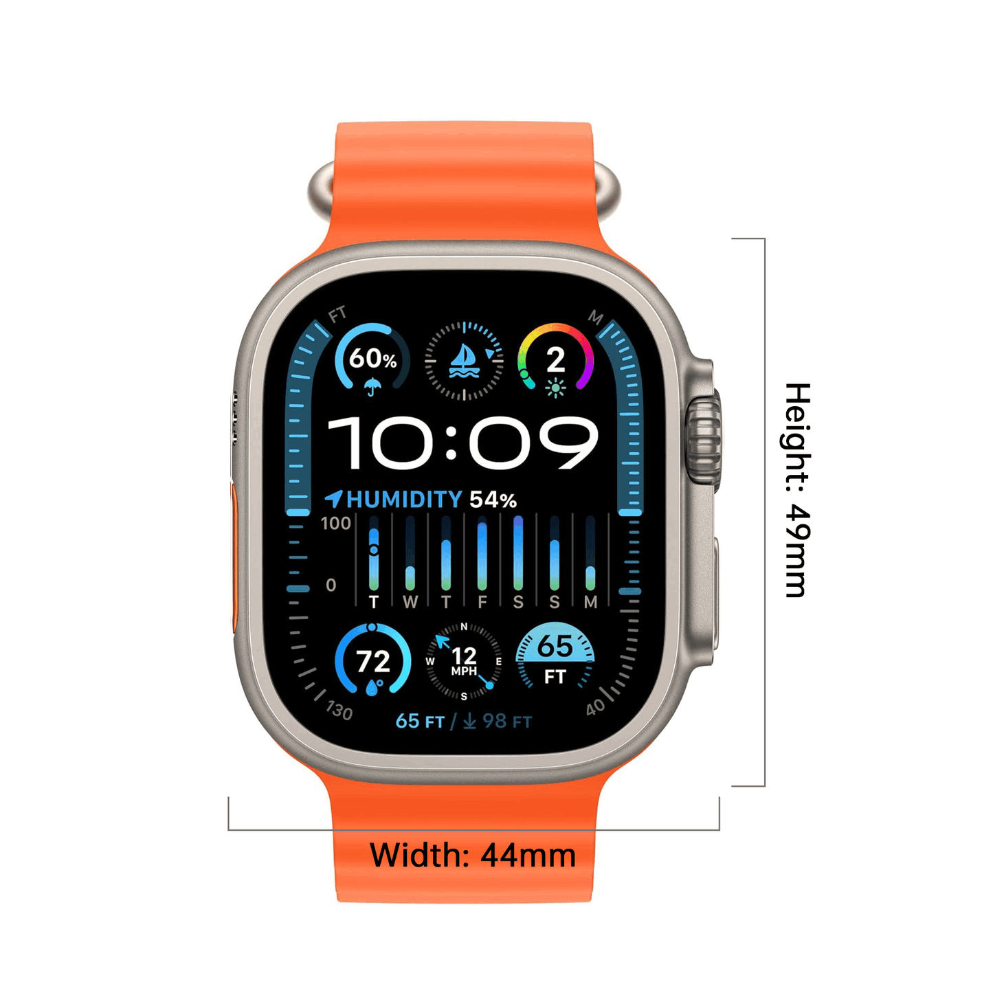 Apple Watch Ultra 2 With AppleCare+ (1 Years) GPS + Cellular, 49mm - Titanium Case with Orange Ocean Band, One Size CPO Condition