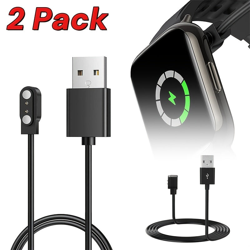 2 Pack Smart Watch Charger Cable, 2 Pin 2.84mm Magnetic Suction USB Charging Cable For Smart Watch