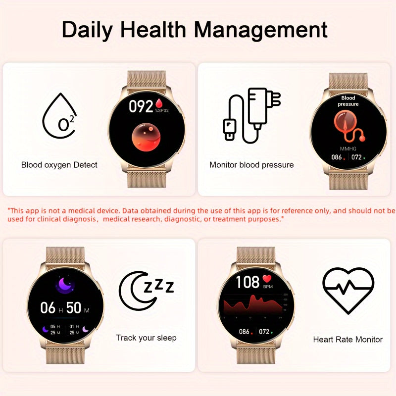 Smartwatch for women (answering\u002Fmaking calls), fitness tracker for Android and iPhone smartphones, equipped with LED high-definition full touch screen AI voice controlled pedometer