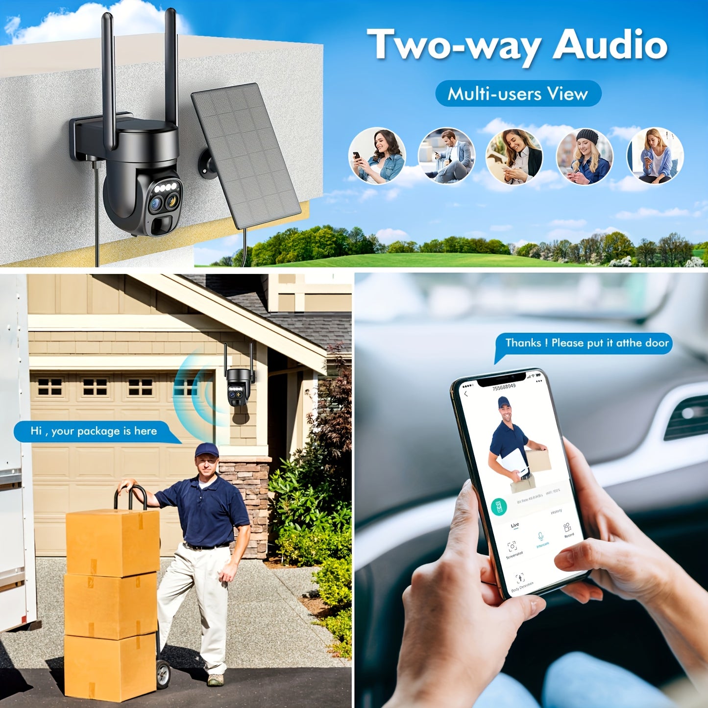 Hawkray 10x Zoom 360-degree Low-power Cctv Solar Panel Battery 2K FHD WiFi Camrea With Spotlight Alarm, Motion Detection, Color Night Vision, Two-way Audio And