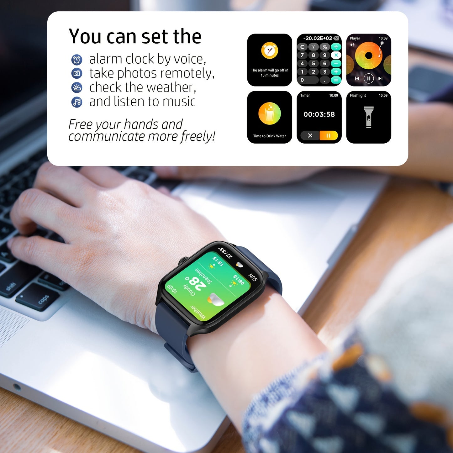 Smart Watch For Men Women, 1.96 Inch Full Touch Screen Smartwatch With Text And Call Capabilities, For Android\u002FIPhone, Fitness Tracking Watch, Exercise Mode, Pedometer, Distance, Calories, 100+ Exercise Modes