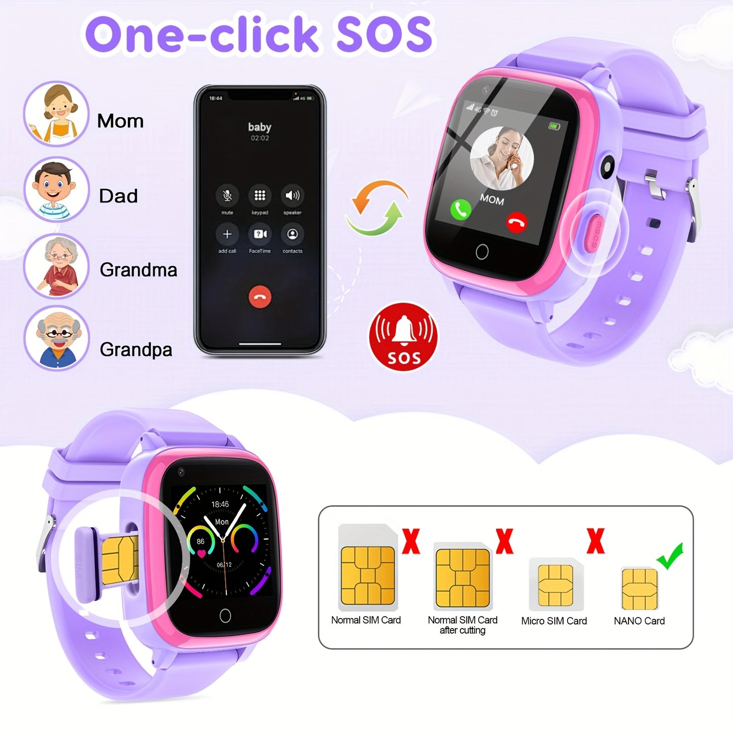 4G Smart Watch for Kids with GPS Tracker, Texting and Calling, Kids Watch for Ages 4-12 - Includes 2 Way Call, Video Call, Chat, SOS Alerts, App - Fun & Educational Birthday Gift Idea