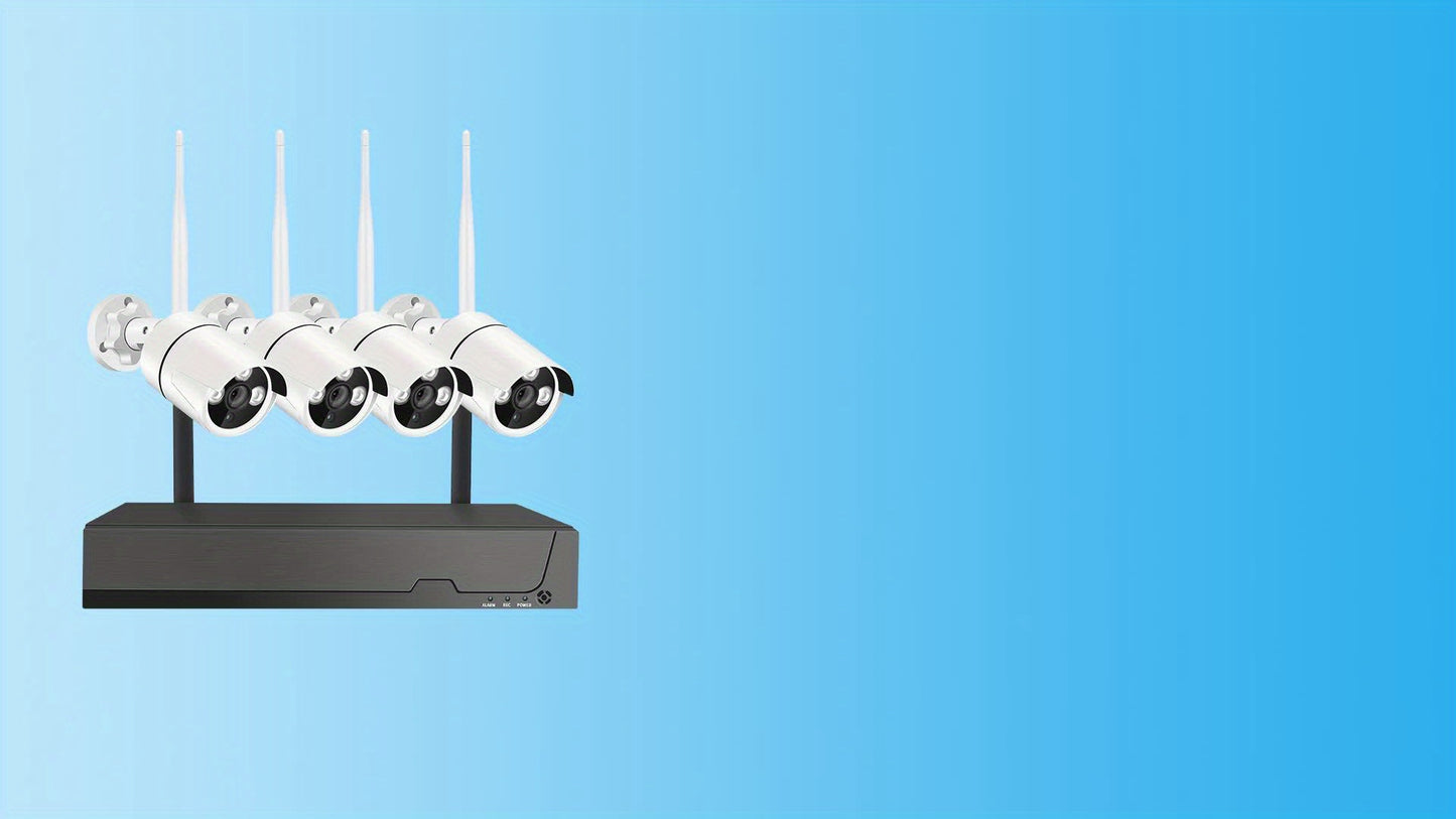 4CH 4MP HD Wireless Security Camera System, 4pcs 4MP Cameras And 1pc 4CH NVR, Indoor And Outdoor, With Bidirectional Audio, Lighting, And Sound Alarm