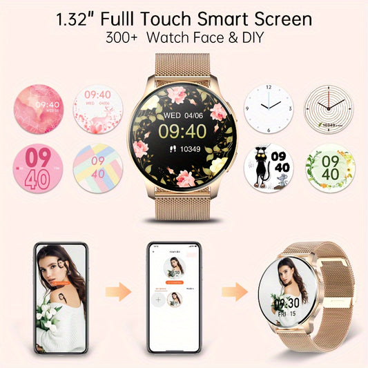 Smartwatch for women (answering\u002Fmaking calls), fitness tracker for Android and iPhone smartphones, equipped with LED high-definition full touch screen AI voice controlled pedometer