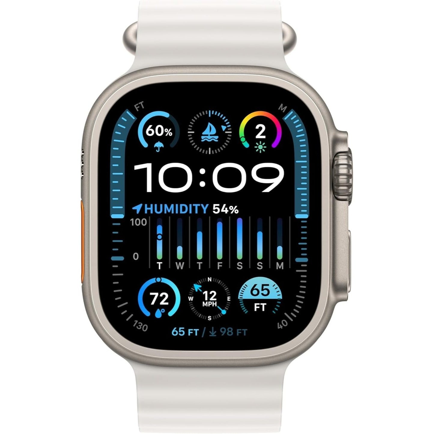 Apple Watch Ultra 2 GPS + Cellular 49mm - Titanium Case With White Ocean Band One Size & AppleCare+ (1 Years) Precision GPS, Action Button, Extra-Long Battery Life