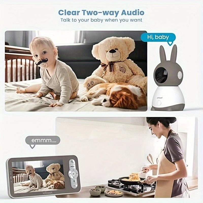 5'' LCD Screen, Baby Monitor, 2k Resolution, Brown, App Control, Indoor Wireless Security Camera, Indoor Pan-Tilt-Zoom Video Baby Monitor Camera, Night Vision, Cry And Motion Detection, Temperature And Humidity Sensors, Two-Way Audio