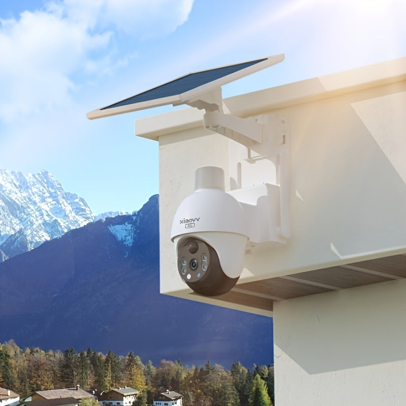 XIAOVV P6 1080p WiFi Wireless Solar Security Camera 360 Degree PTZ Battery Powered Home Surveillance Camera With Motion Detection, Color Night Vision, Two-way Audio