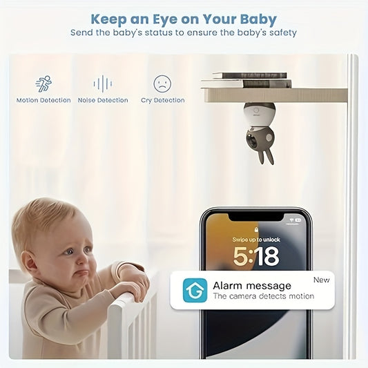 5'' LCD Screen, Baby Monitor, 2k Resolution, Brown, App Control, Indoor Wireless Security Camera, Indoor Pan-Tilt-Zoom Video Baby Monitor Camera, Night Vision, Cry And Motion Detection, Temperature And Humidity Sensors, Two-Way Audio
