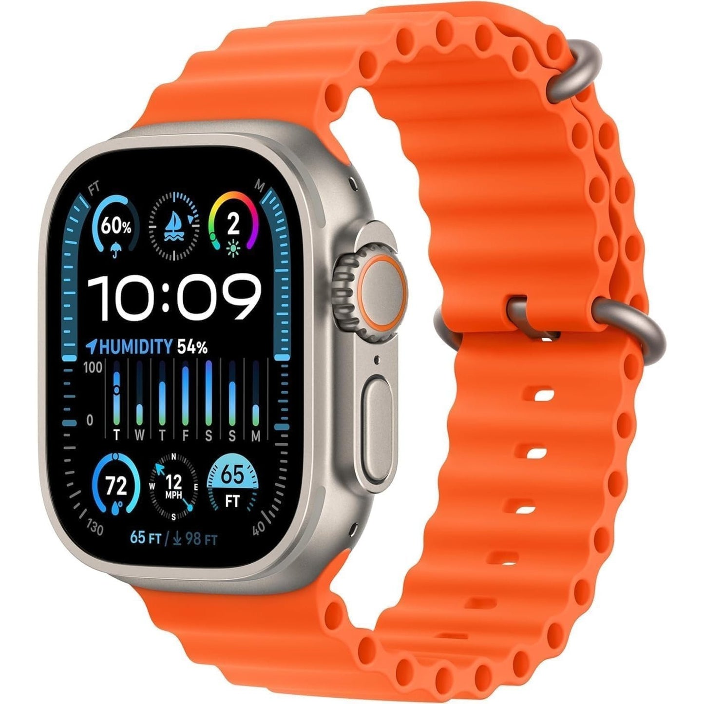 Apple Watch Ultra 2 With AppleCare+ (1 Years) GPS + Cellular, 49mm - Titanium Case with Orange Ocean Band, One Size CPO Condition
