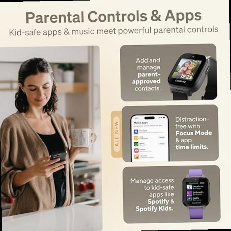 JrTrack 5 Kids Smart Watch by Cosmo Best Kid Safe Phone Watch Precision Real Time GPS Tracking Call Text Activity School Settings Spotify Music Parental Controls SOS Safety Alerts