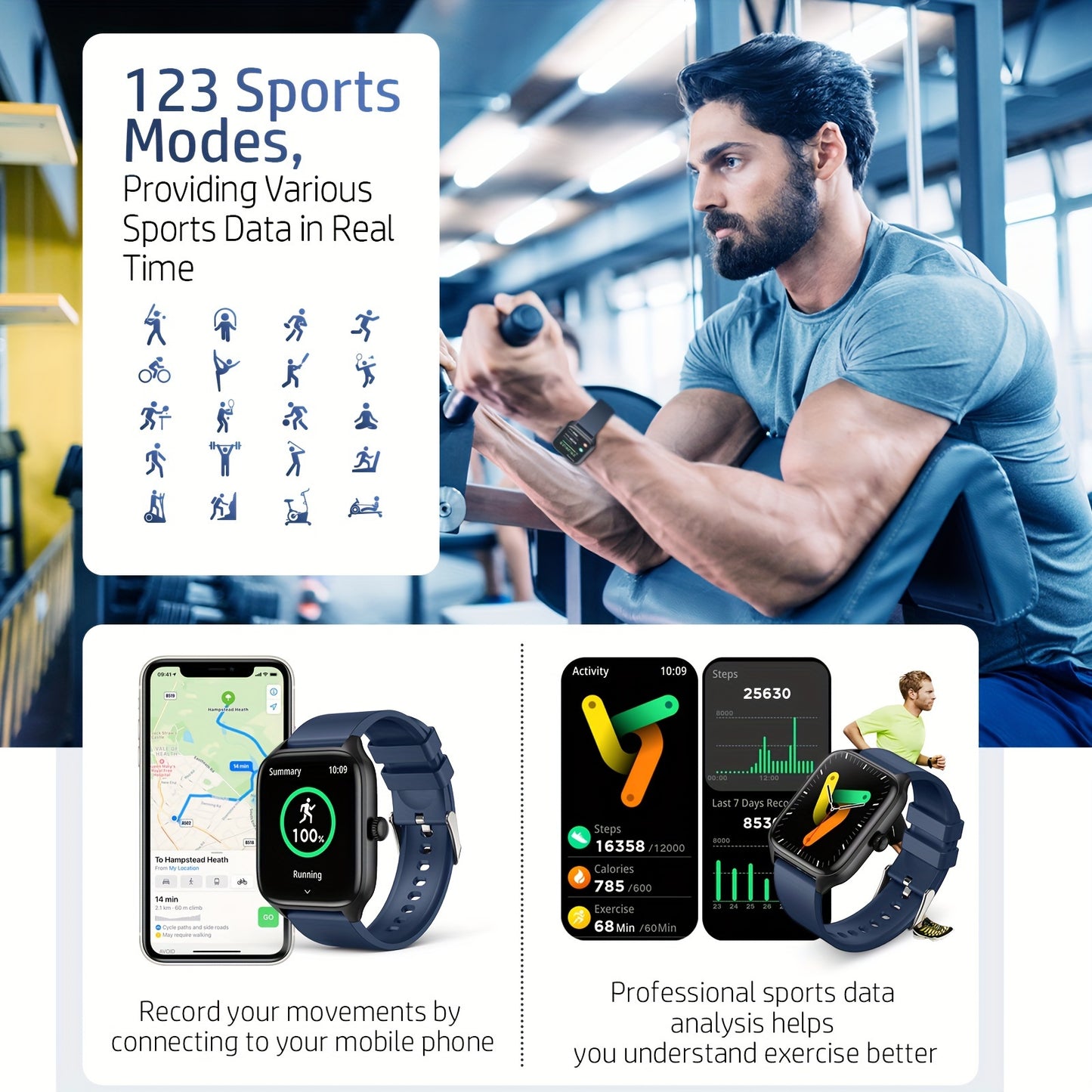 Smart Watch For Men Women, 1.96 Inch Full Touch Screen Smartwatch With Text And Call Capabilities, For Android\u002FIPhone, Fitness Tracking Watch, Exercise Mode, Pedometer, Distance, Calories, 100+ Exercise Modes