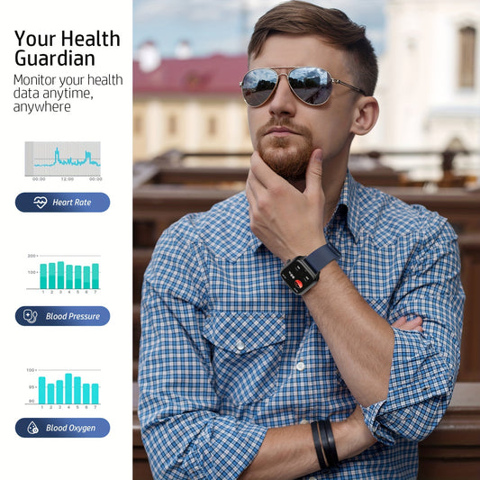 Smart Watch For Men Women, 1.96 Inch Full Touch Screen Smartwatch With Text And Call Capabilities, For Android\u002FIPhone, Fitness Tracking Watch, Exercise Mode, Pedometer, Distance, Calories, 100+ Exercise Modes