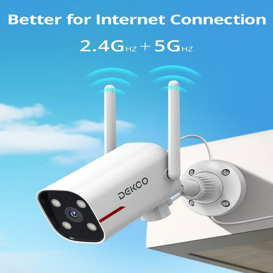 DEKCO WiFi Camera 2K Pan Rotating 180° Wired Outdoor Security Cameras With Color Night Vision, Support 24\u002F7 Recording, 2.4&5G WiFi, AI Human Auto Tracking, Work With Alexa\u002FGoogle Assistant