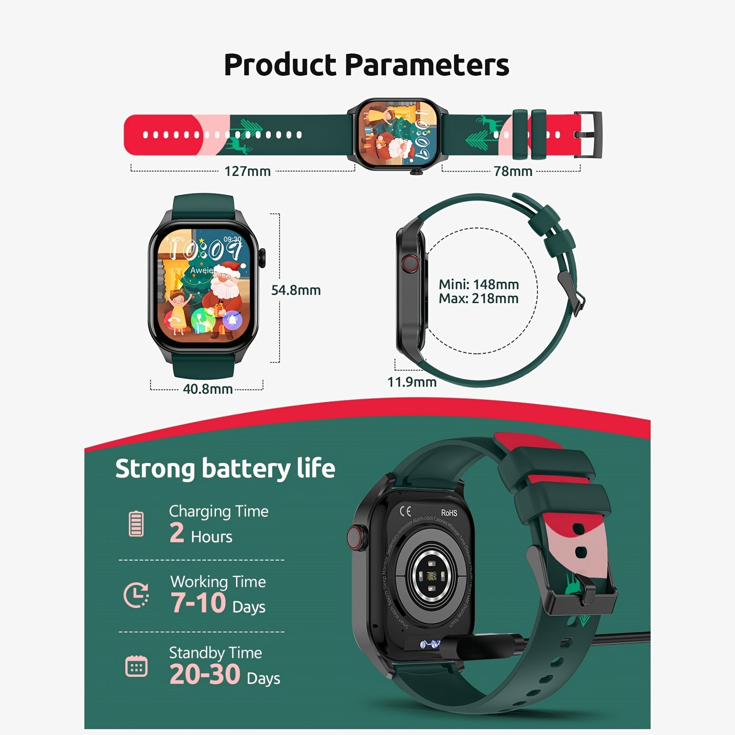 Smart Watch With Two Replacement Watch Straps For Men Women, 2.04\