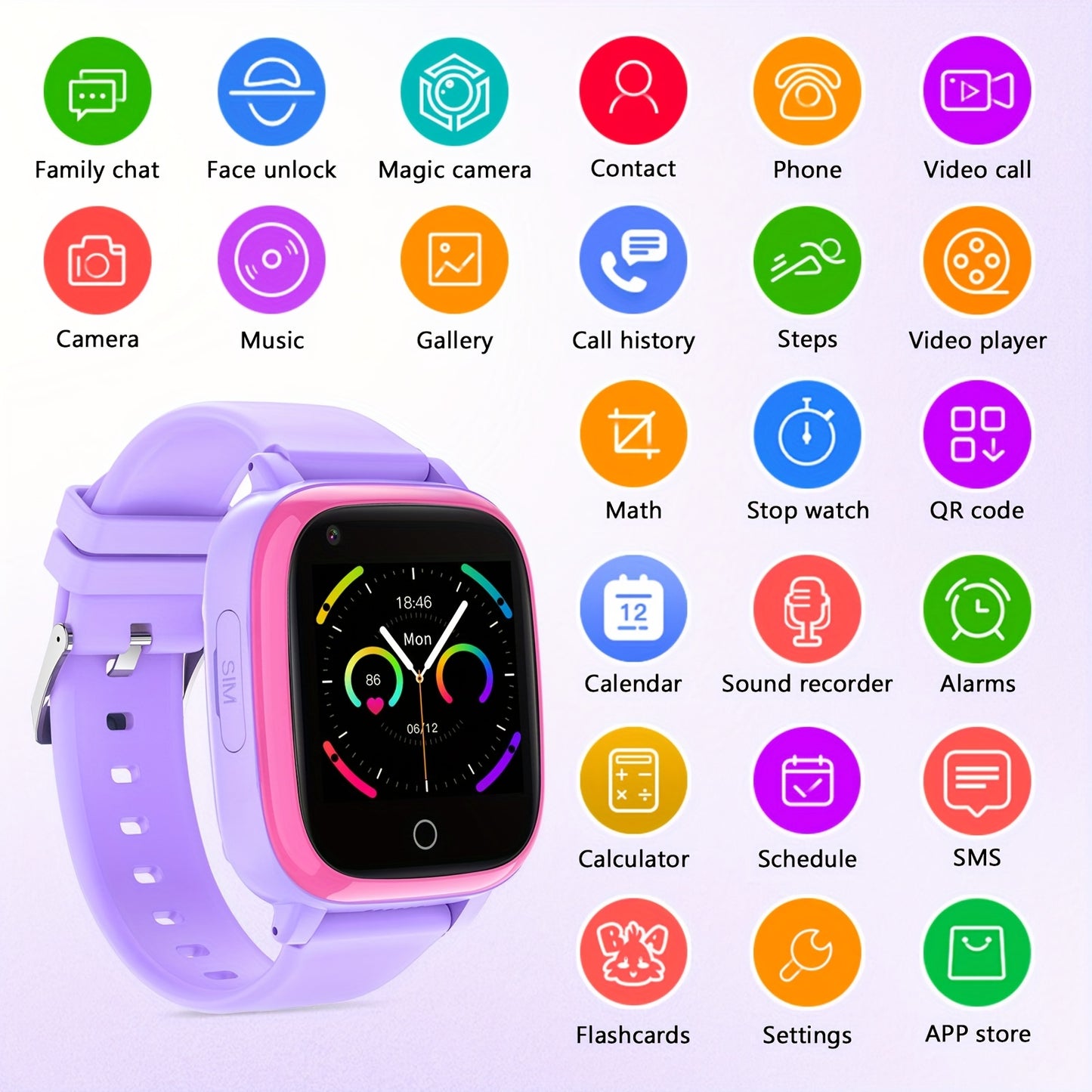 4G Smart Watch for Kids with GPS Tracker, Texting and Calling, Kids Watch for Ages 4-12 - Includes 2 Way Call, Video Call, Chat, SOS Alerts, App - Fun & Educational Birthday Gift Idea