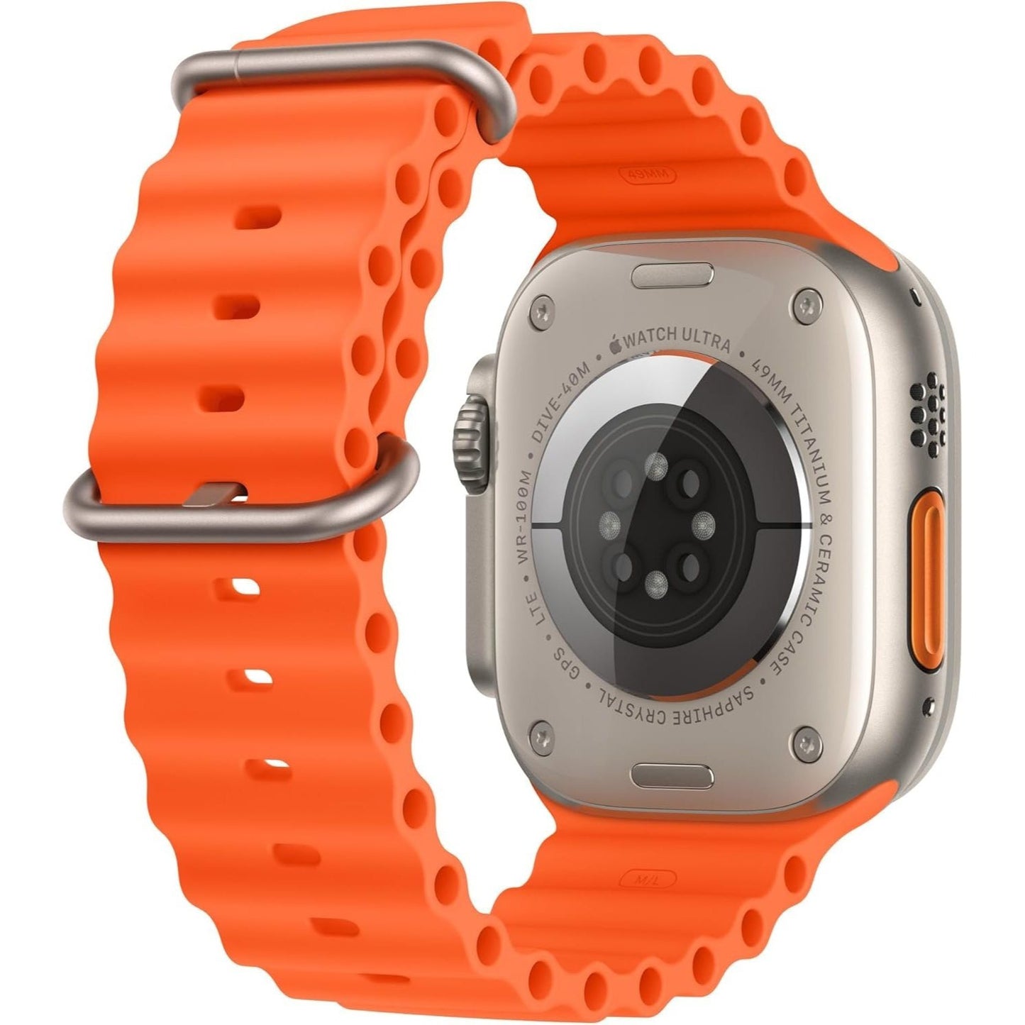 Apple Watch Ultra 2 With AppleCare+ (1 Years) GPS + Cellular, 49mm - Titanium Case with Orange Ocean Band, One Size CPO Condition