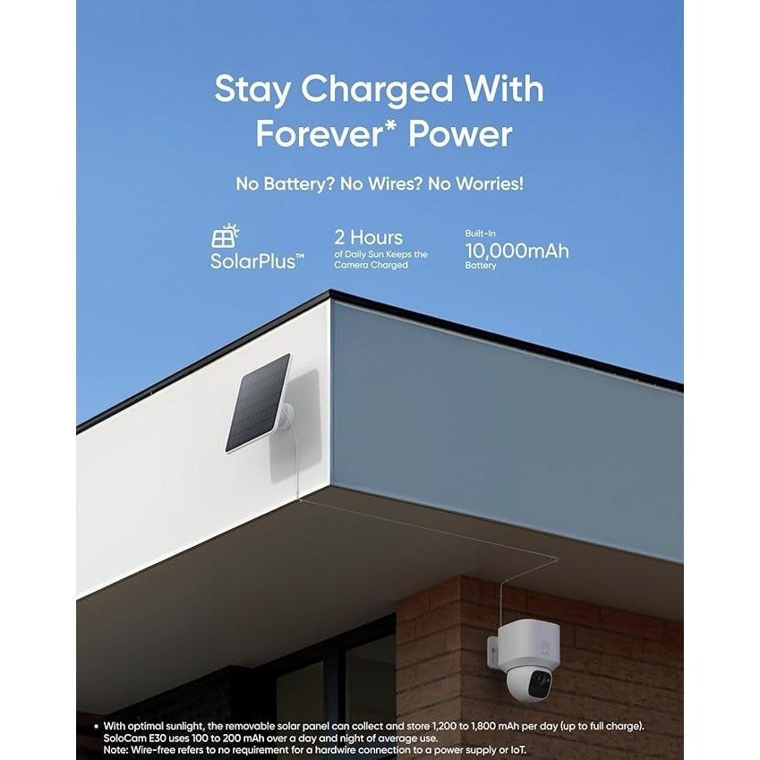eufy Security SoloCam E30, Security Cameras Wireless Outdoor, Solar Camera Outdoor Wireless, 360° Pan, AI Tracking, 2K Clarity, HomeBase S380 Compatible, No Monthly Fee, only Support 2.4Ghz (Refurbished)