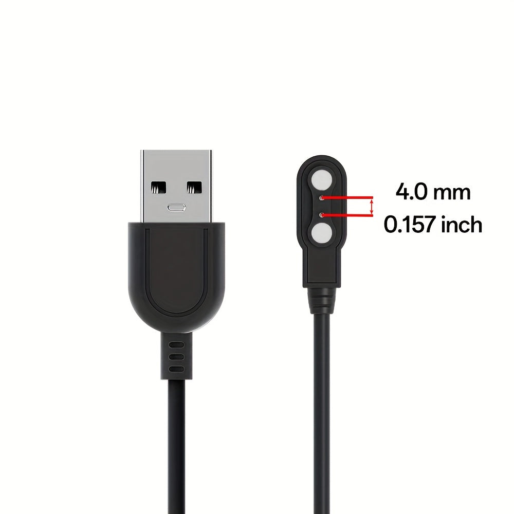 High-Speed Smart Watch Charger High-Speed Magnetic Smart Watch Charger with 2-Pin Spacing, 4.0mm | Safe Replacement, Black, Portable Charging Solution for Fitness Trackers and Wearables, Wearable Charging Station | Sleek Charger Design | Durable USB Cable