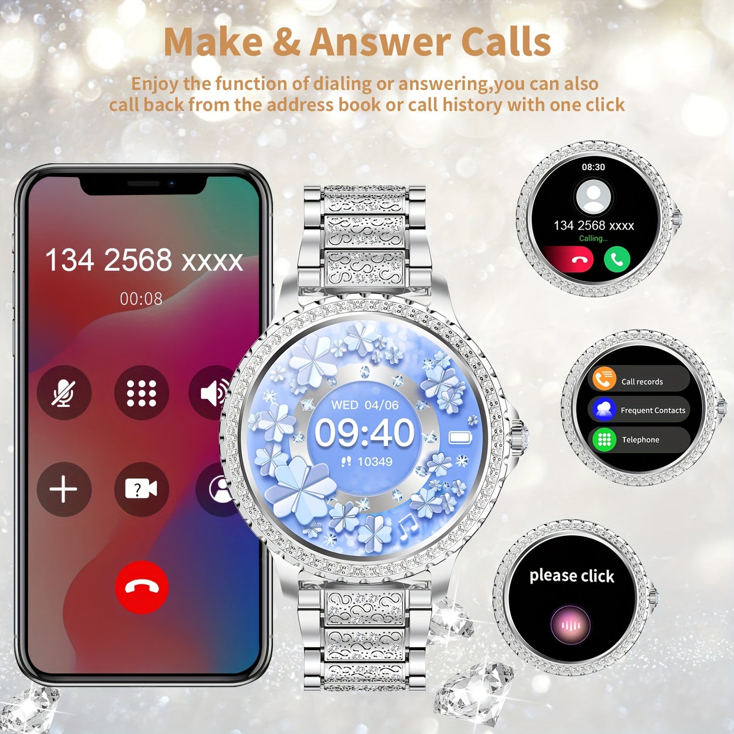 Smart Choice For Fashionable Ladies, Multifunctional Sports Watch, Weather Insight, Alarm Clock Companionship, Music Accompaniment, Photography Remote Control, Message Reminder, Precise Sports Tracking