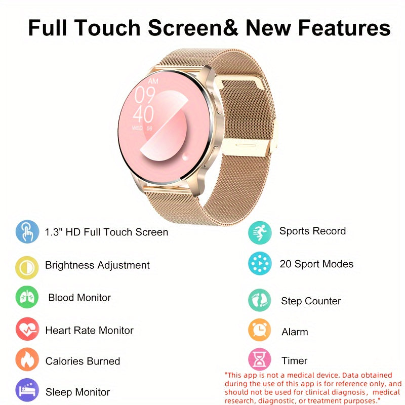 Smartwatch for women (answering\u002Fmaking calls), fitness tracker for Android and iPhone smartphones, equipped with LED high-definition full touch screen AI voice controlled pedometer