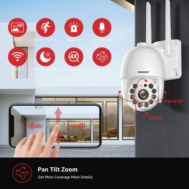 2K Security Camera Outdoor, Wireless WiFi Camera Home Security System 360 View, Motion Detection, auto Tracking, Two Way Talk, pan Tile Full Color Night, Outdoor Surveillance, Property Protection, Modern Security, Wireless Design, Durable Constructi
