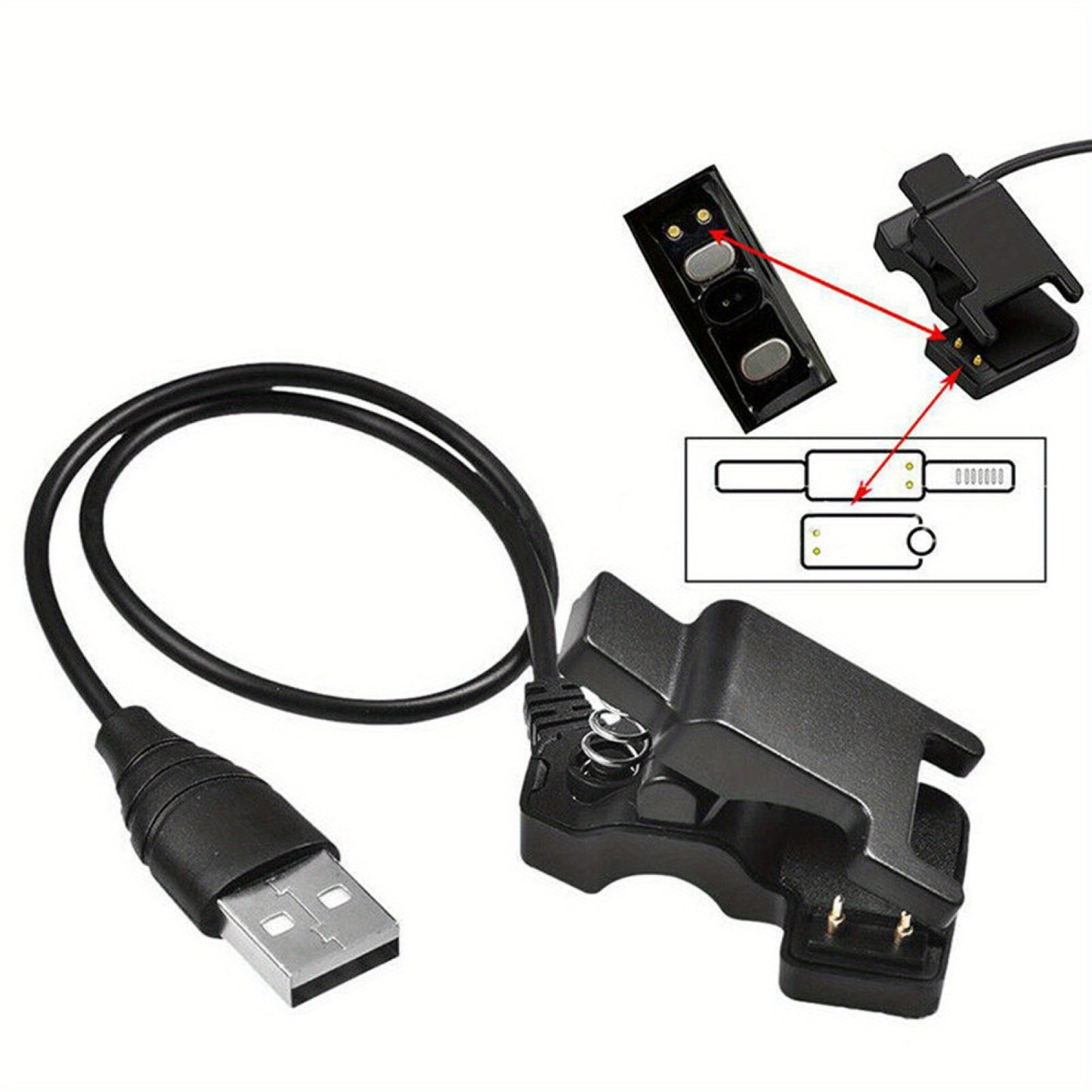 1pc Smart Watch Charger 2-Pin USB Charger Adaptor for Smart Watch Replacement USB Charging Cable Cord Clip Dock Accessories Adapter